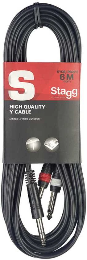 Audio kabelis Stagg 6.35mm TRS - 2 x 6.35mm TS 6m