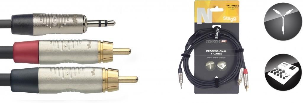 Garso kabelis Stagg REAN 3,5 mm miniJack AUX TRS - 2 x RCA 1,5 m