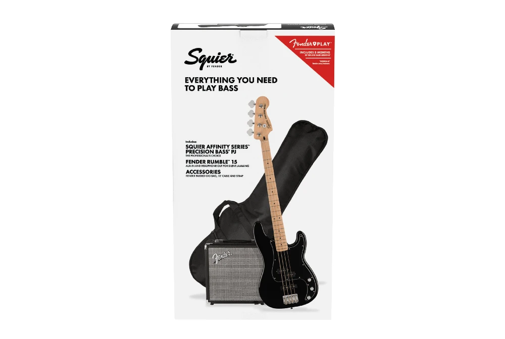 Bosinės gitaros komplektas Fender Aff Bass PJ Pack + Rumble 15, juodas