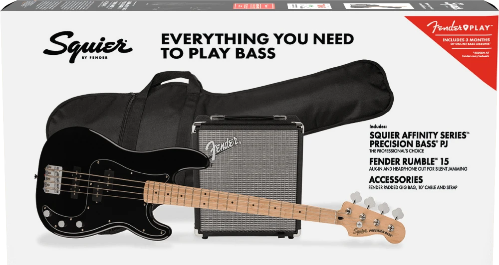 Bosinės gitaros komplektas Fender Aff Bass PJ Pack + Rumble 15, juodas