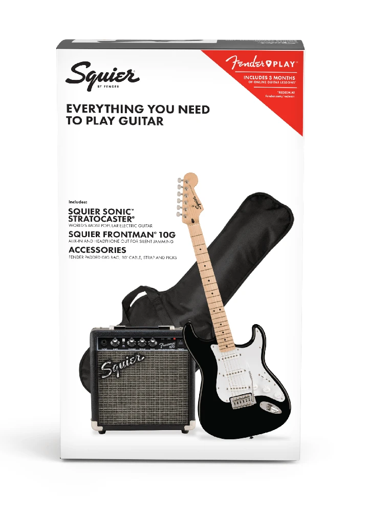 Elektrinės gitaros komplektas Fender Squier Sonic Strat + Frontman 10G, Juoda