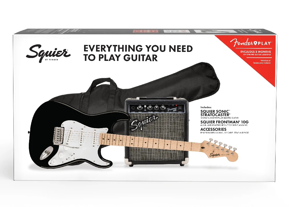 Elektrinės gitaros komplektas Fender Squier Sonic Strat + Frontman 10G, Juoda