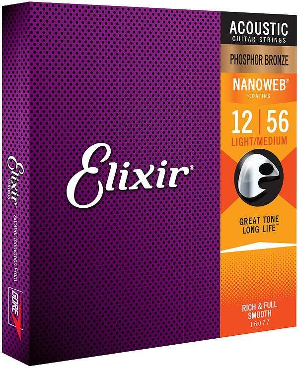 Elixir Strings Eliksyras Strings Eliksyras 16077 NanoWeb Phosphor Bronze 12-56 – Akustinės gitaros stygos