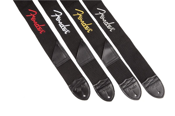 Gitaros diržas Fender baltas logo poly strap, juodas