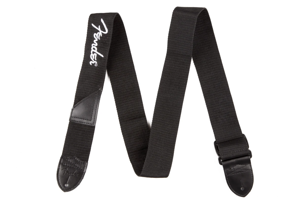 Gitaros diržas Fender baltas logo poly strap, juodas