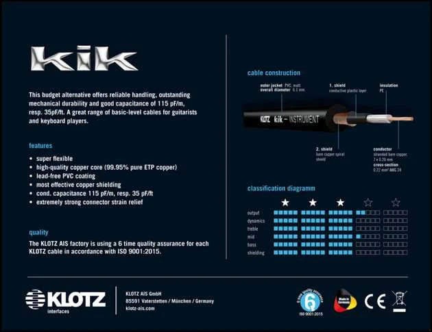 Instrumentinis kabelis Klotz KIK3.0PPSW, 3m juodas