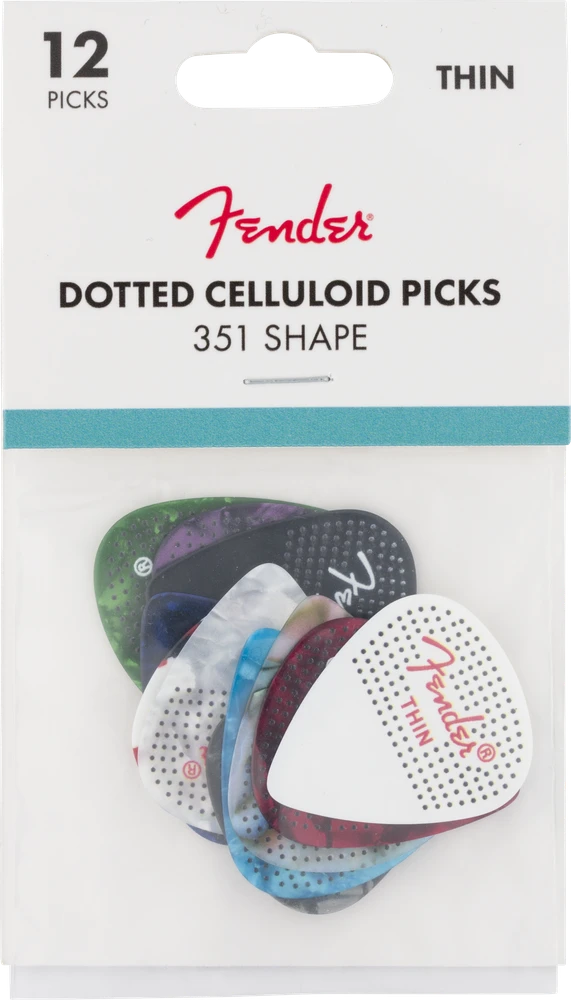 Mediatorių koplektas 12 vnt., 0,46mm Fender Dotted Thin 351 Shape