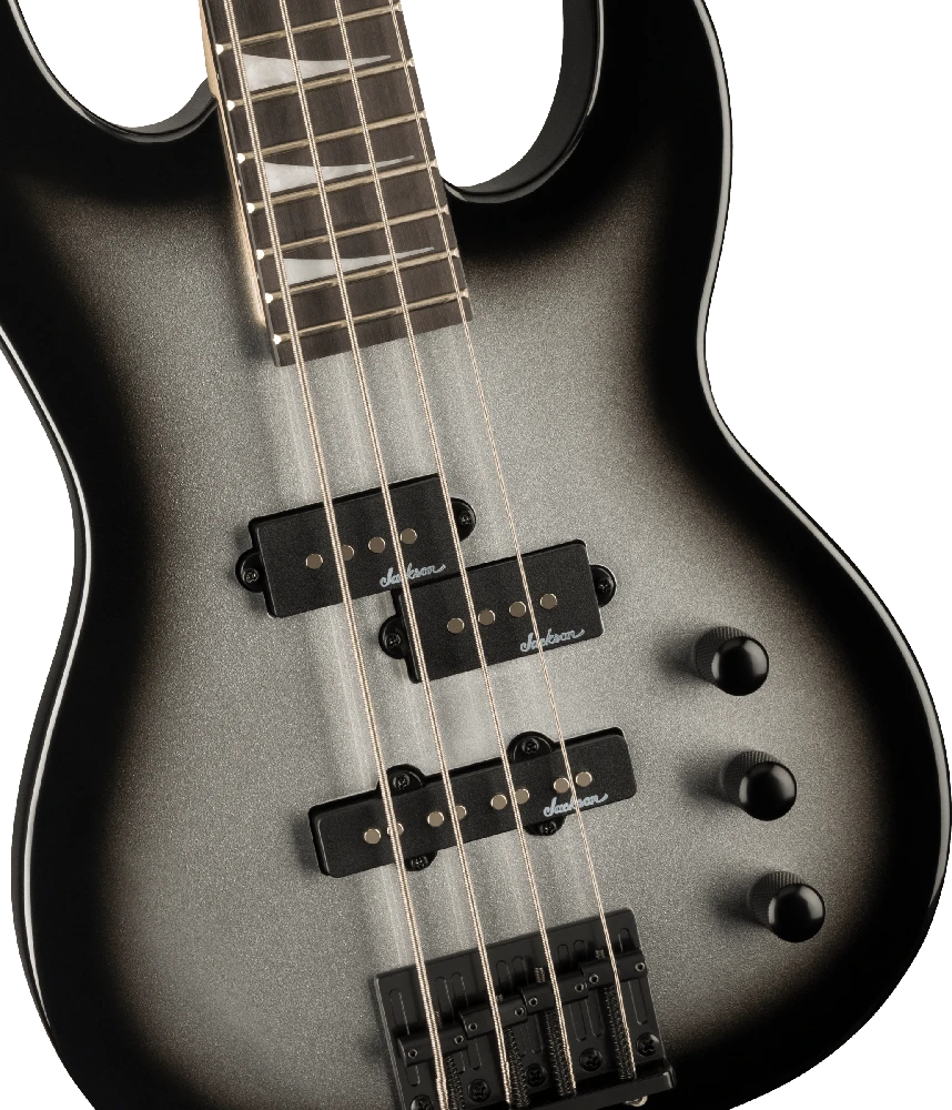 Pamažinto dydžio bosinė gitara Jackson JS Concert Bass Minion JS1X, sidabrinė