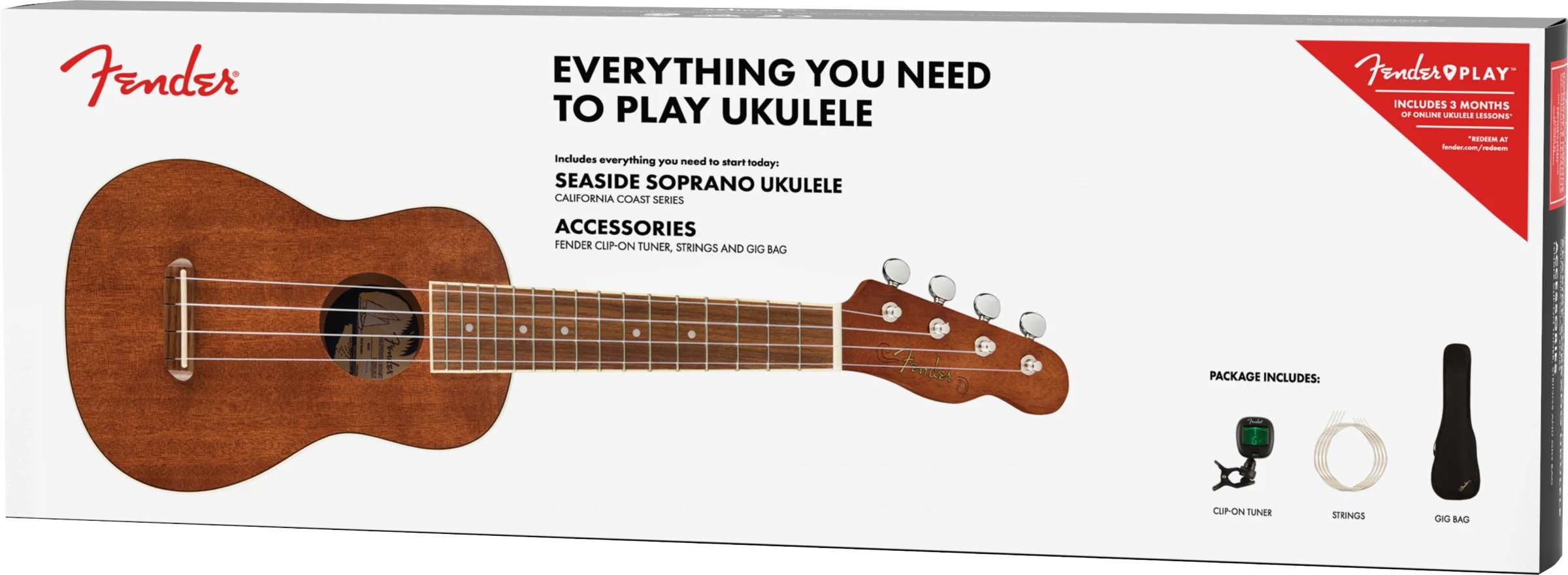 Soprano ukulelės komplektas Fender Seaside