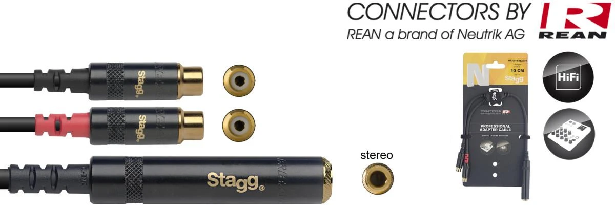 Stagg Adapteris REAN 3.5mm TRS/f - 2 x RCA 10 cm