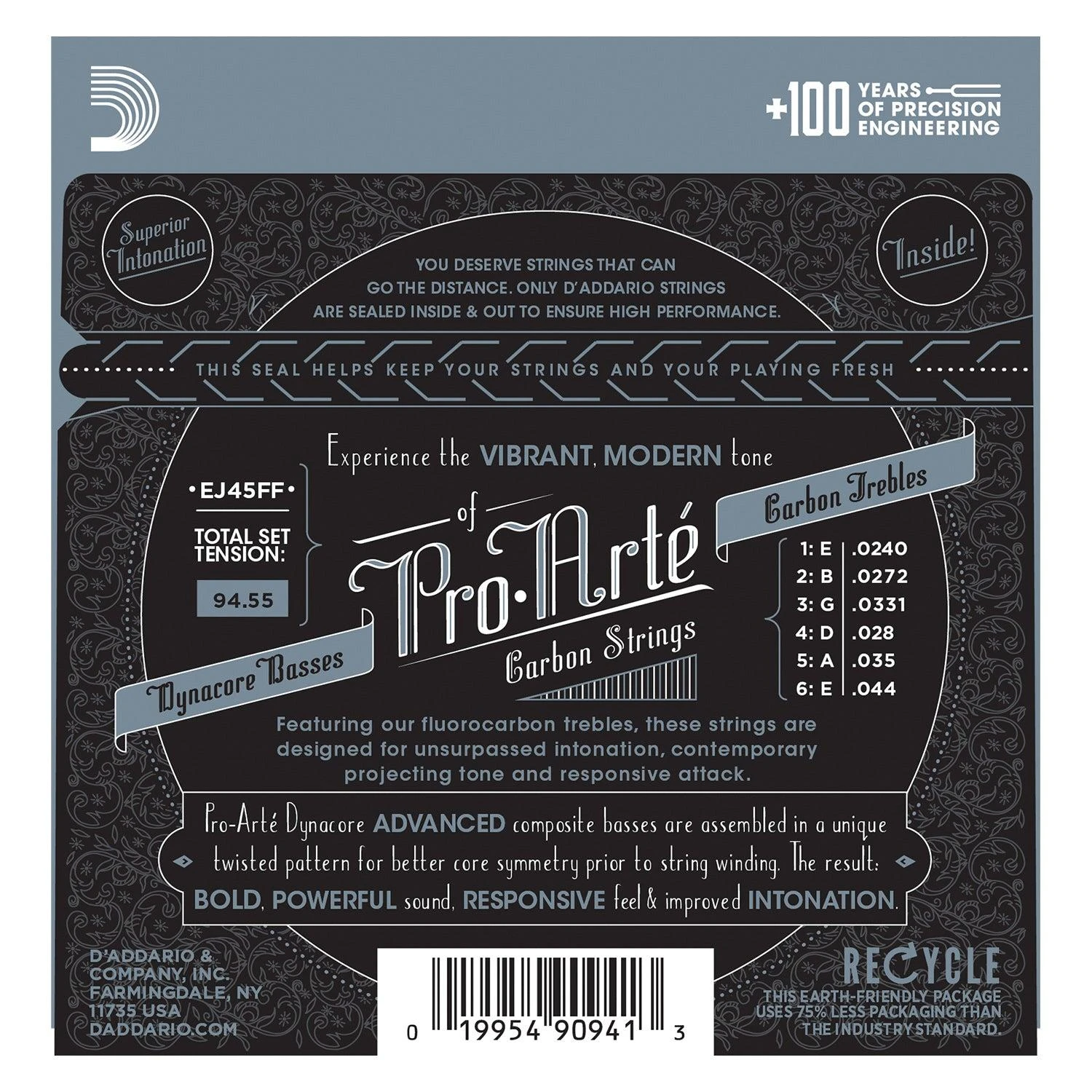 Stygos klasikinei gitarai D'Addario Pro-Arté Carbon EJ45FF .024