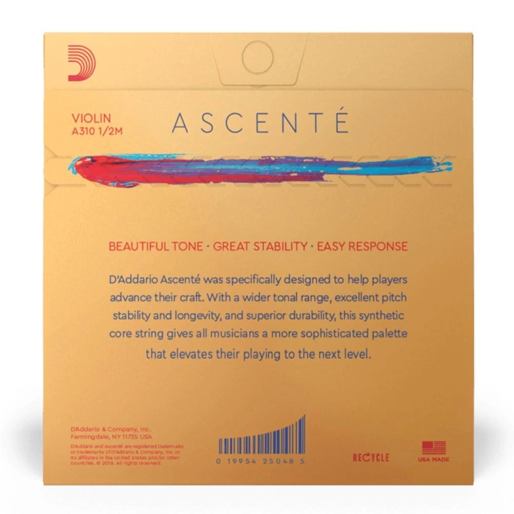 Stygos smuikui D'addario Ascente Violin 1/2 Medium A310 1/2M
