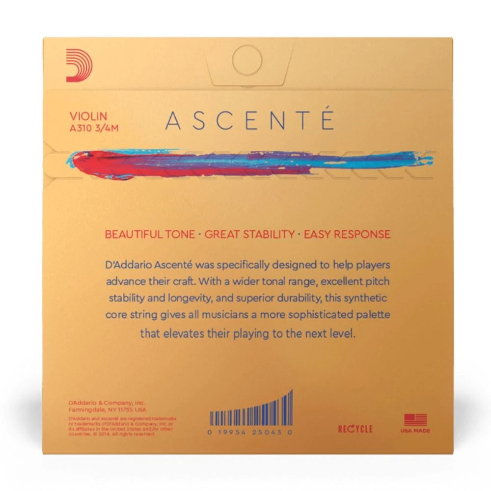 Stygos smuikui D'addario Ascente Violin 3/4 Medium A310 3/4M