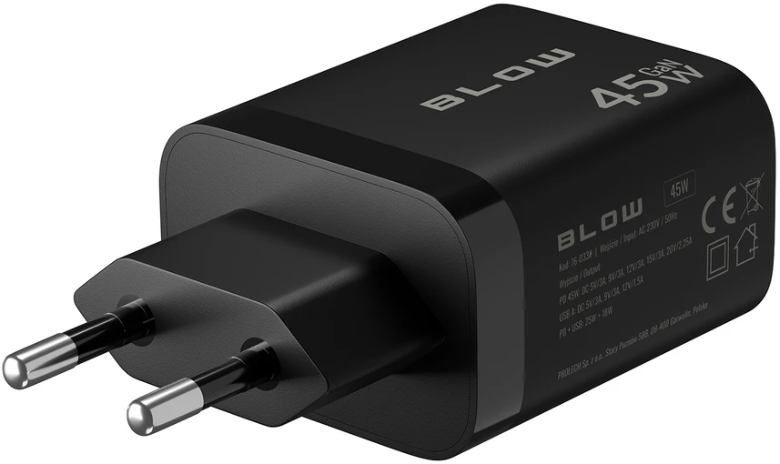 Blow Sieninis įkroviklis USB lizdas + USB-C PD 45W + laidas