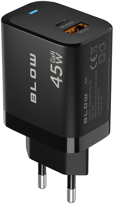 Blow Sieninis įkroviklis USB lizdas + USB-C PD 45W + laidas