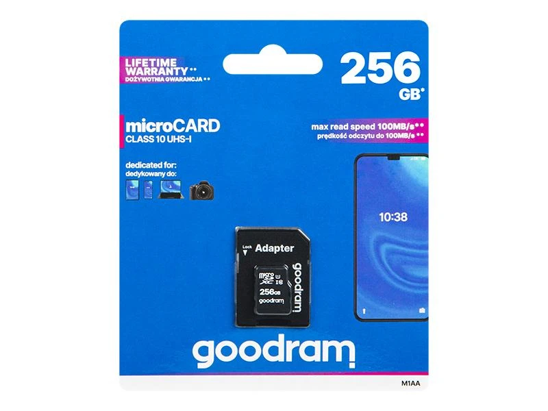 GOODRAM M1AA-2560R12 GOODRAM atminties kortelė Micro SDXC 256GB Class 10 UHS-I + Adapteriai