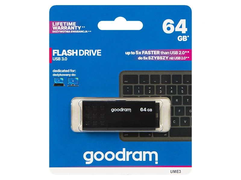 GOODRAM UME3-0640K0R11 GOODRAM atmintis USB UME3 64GB USB 3.0 Juodas