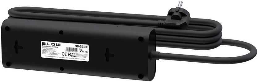 Blow PS-350T 3 lizdų maitinimo prailginimo kabelis 3xUSB+USB-PD 3m juodas 3x1mm