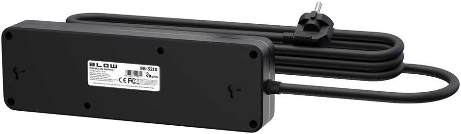 Blow PS-450M maitinimo prailginimo kabelis su 4 lizdais, 2xUSB+USB-C, 3m, juodas, 3x1mm