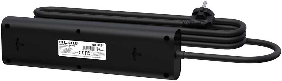Blow PS-450T 4 lizdų maitinimo prailginimo kabelis 3xUSB+USB-PD 3m juodas 3x1mm