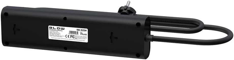 Blow PS-450T 4 lizdų maitinimo prailginimo kabelis 3xUSB+USB-PD 1.5m juodas 3x1mm