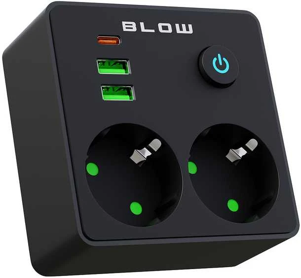 Blow R-20 juodas elektros skirstytuvas su USB jungtimis
