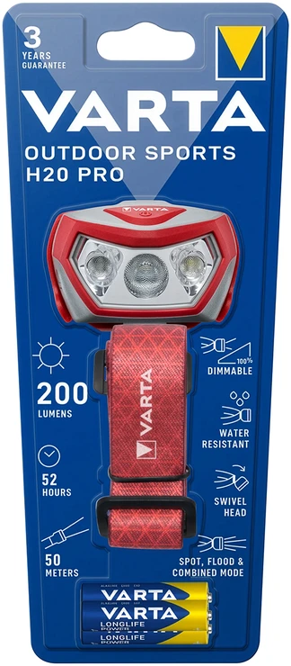 Varta Outdoor sports H20 PRO 17650 prožektorius ant galvos