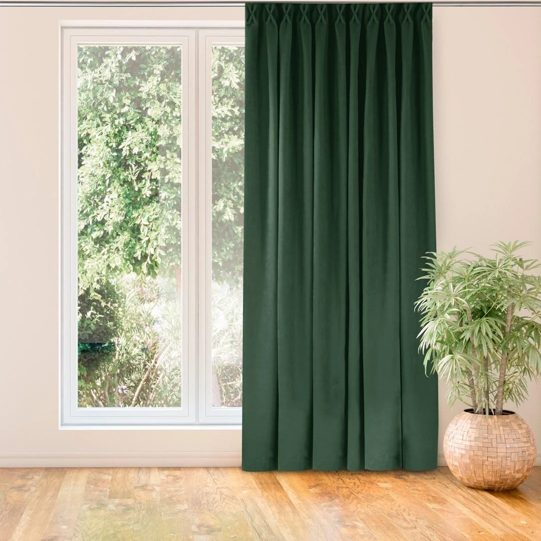 Homede Užuolaidos 280×270 cm iš čenilės tamsiai žalia Chenille Flex
