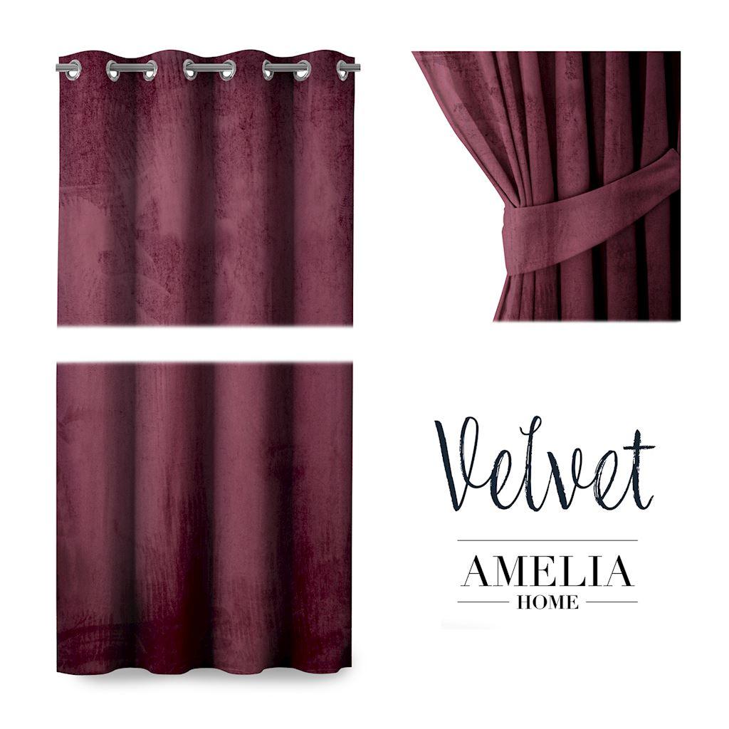 Naktinė užuolaida su žiedais AmeliaHome VELVET 140X245 cm, 1 vnt., spalva: burgundiška