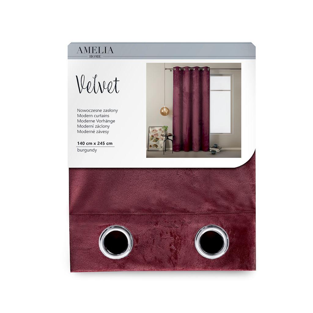 Naktinė užuolaida su žiedais AmeliaHome VELVET 140X245 cm, 1 vnt., spalva: burgundiška