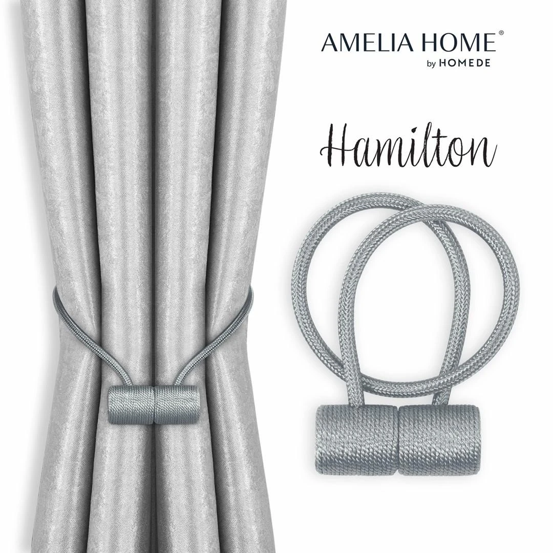 AmeliaHome Pilki užuolaidų rišikliai Hamilton, 2 vnt.