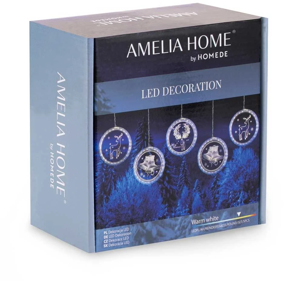 AmeliaHome LEDPL/AH/REINDEERSMESS/ROUND/SET/5PCS