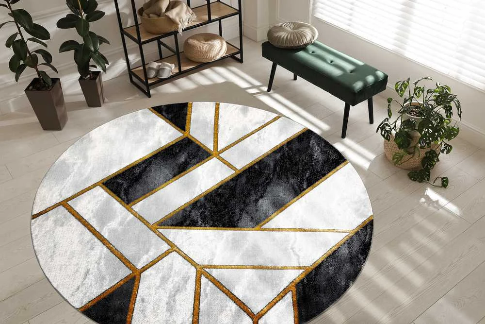Kilimėlis apvalus ESTEMA MARBLE 3 spalvų juodas 120 apskritimas Hakano