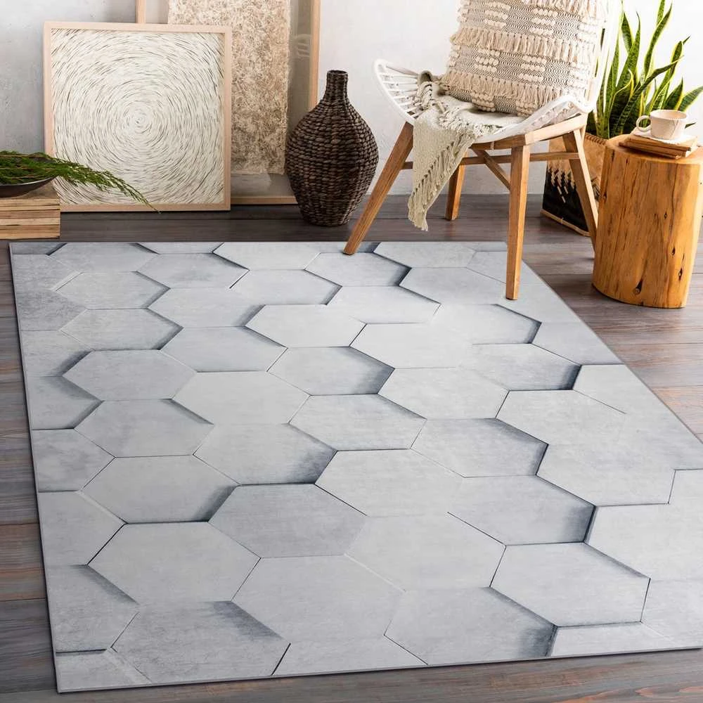 Style Kilimėlis ARLEN HONEY pilkos spalvos geometrinio stiliaus modernus 120x170 Hakano