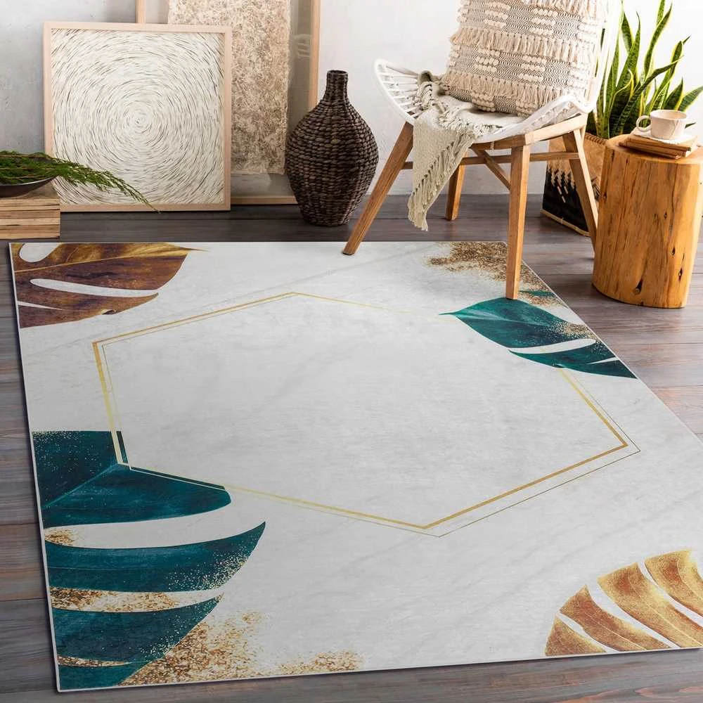 Style Kilimėlis ARLEN LEAVES1 spalvos baltas glamour stiliaus tropinis 120x170 Hakano