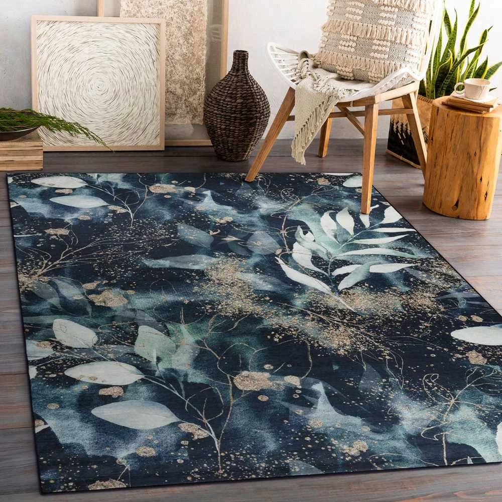 Style Kilimėlis ARLEN LEAVES3 spalvos juodas glamour stiliaus tropinis 160x220 Hakano