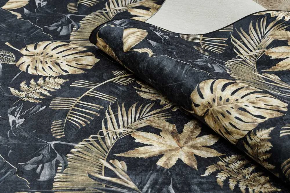 Style Kilimėlis ARLEN LEAVES4 spalvos juodas daržovių stiliaus tropinis 80x150 Hakano