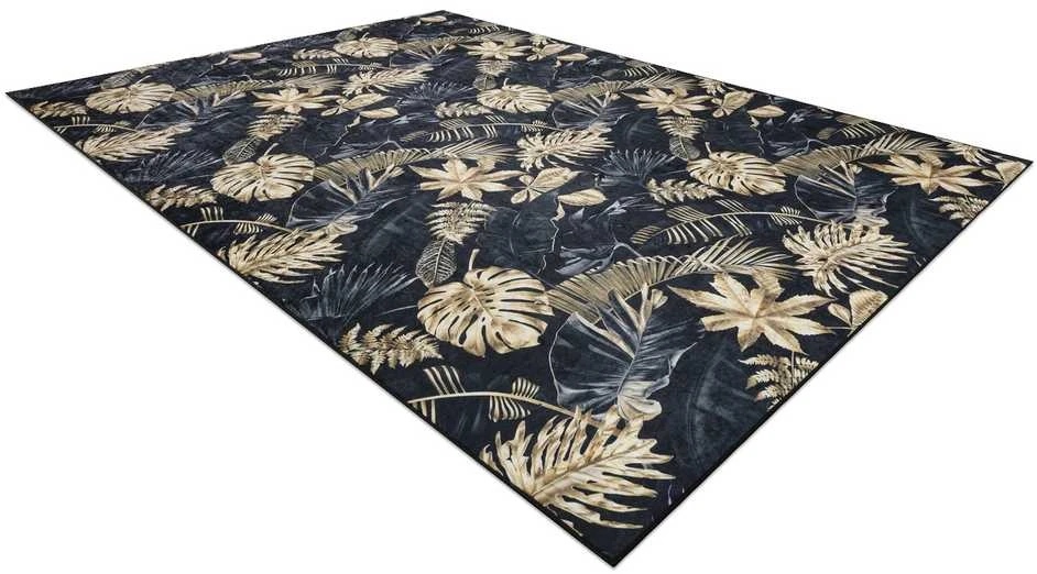 Style Kilimėlis ARLEN LEAVES4 spalvos juodas daržovių stiliaus tropinis 80x150 Hakano