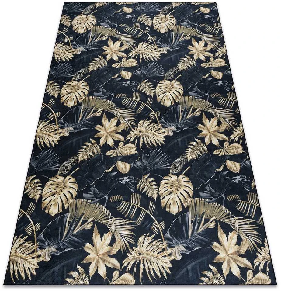 Style Kilimėlis ARLEN LEAVES4 spalvos juodas daržovių stiliaus tropinis 80x150 Hakano