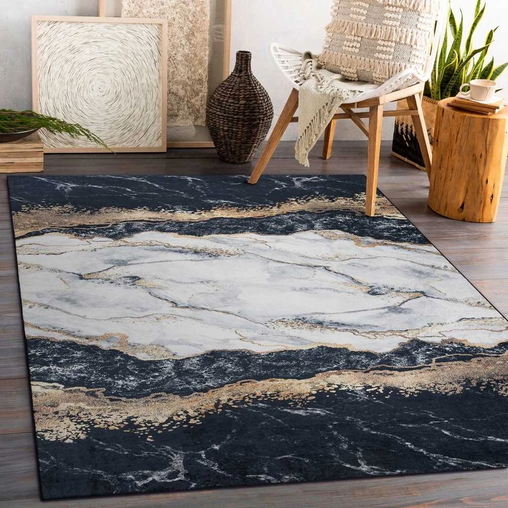 Style Kilimėlis ARLEN MARBLE1 juodos spalvos glamour stiliaus glamour 120x170 Hakano