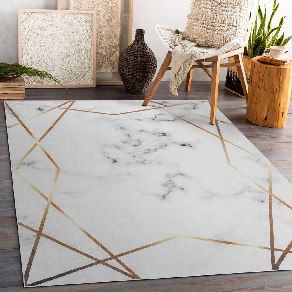 Style Kilimėlis ARLEN MARBLE3 baltos spalvos glamour stiliaus glamour 160x220 Hakano
