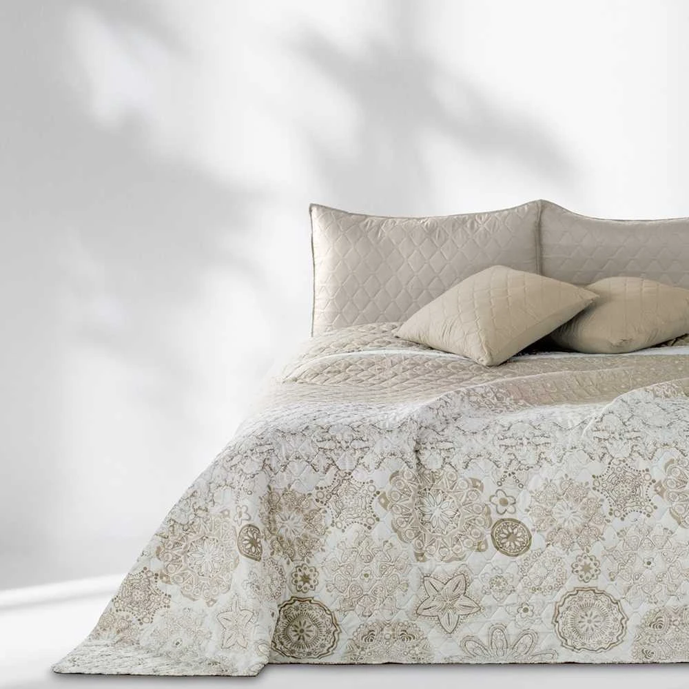 Dvipusė lovatiesė DecoKing ALHAMBRA 260x280 cm, baltos/smėlio spalvos
