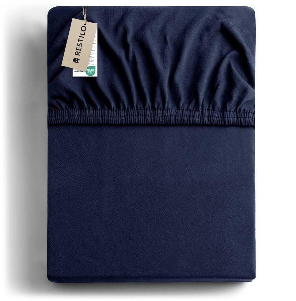 RESTILO AMBER fitted sheet, navy mėlynas, classic style, jersey fabric, 200–220x200