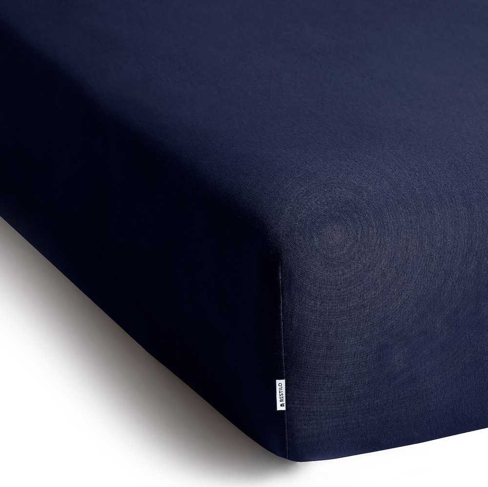 RESTILO AMBER fitted sheet, navy mėlynas, classic style, jersey fabric, 200–220x200