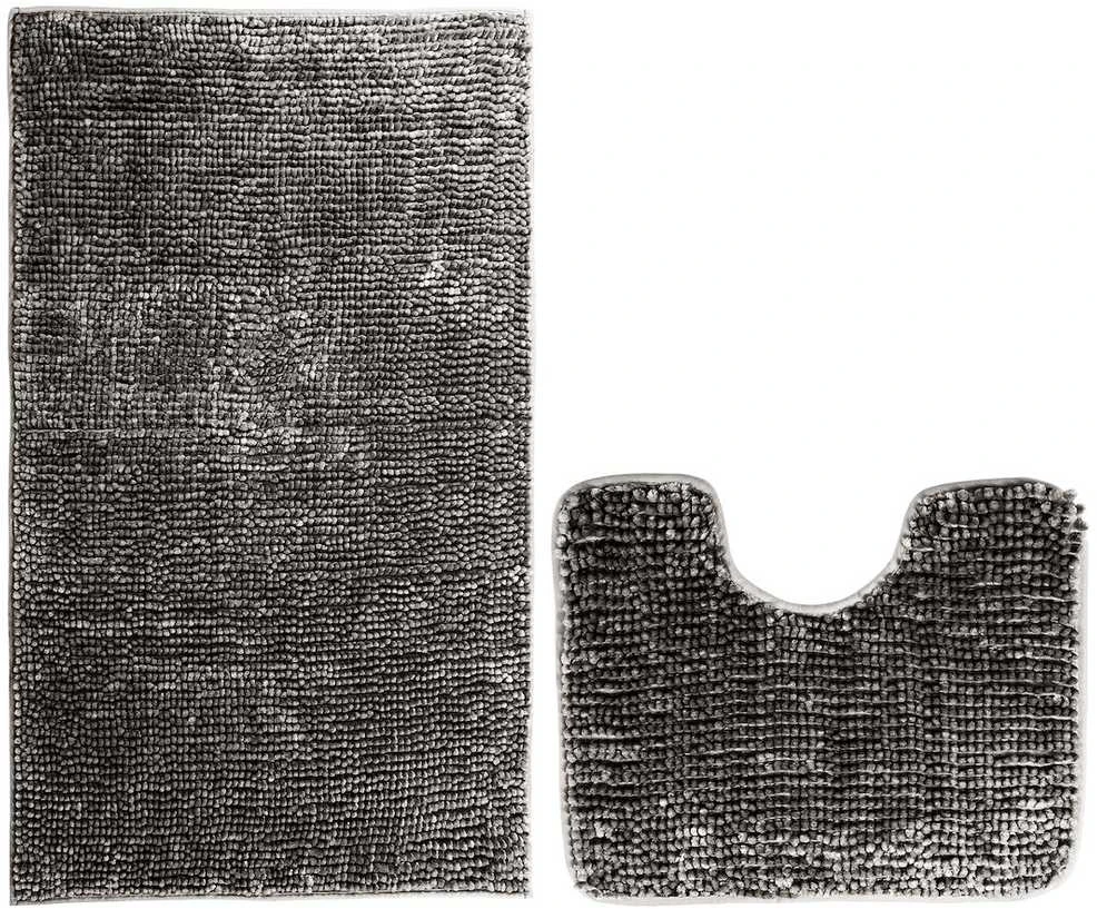 Shiny RESTILO BATI blizgus šenilinis vonios kilimėlis, plieno pilkumo, skandinaviško stiliaus, 50 x 80 + 40 x 50 cm