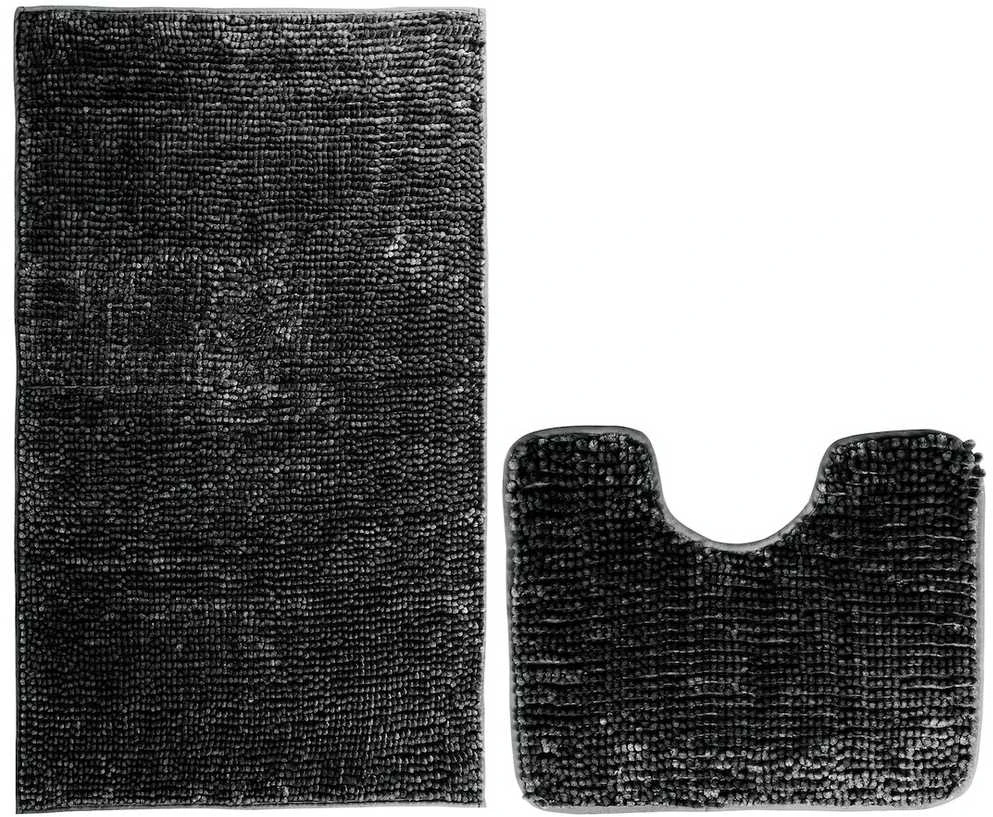 RESTILO vonios kilimėlis „Shiny Chenille BATI“, grafito spalvos, skandinaviško stiliaus, 50 x 80 + 40 x 50 cm