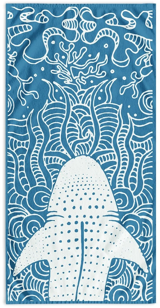 Paplūdimio rankšluostis 90 × 180 cm, mėlynos spalvos SHARK