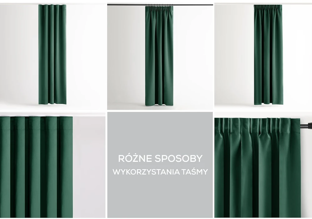 RESTILO užuolaida BLACKOUT, butelkinės žalios spalvos, lygus, klasikinis, užsegimo juosta, klasikinis stilius, daugiafunkcinė juosta, medžiagos tipas blackout, tankus, 200x260