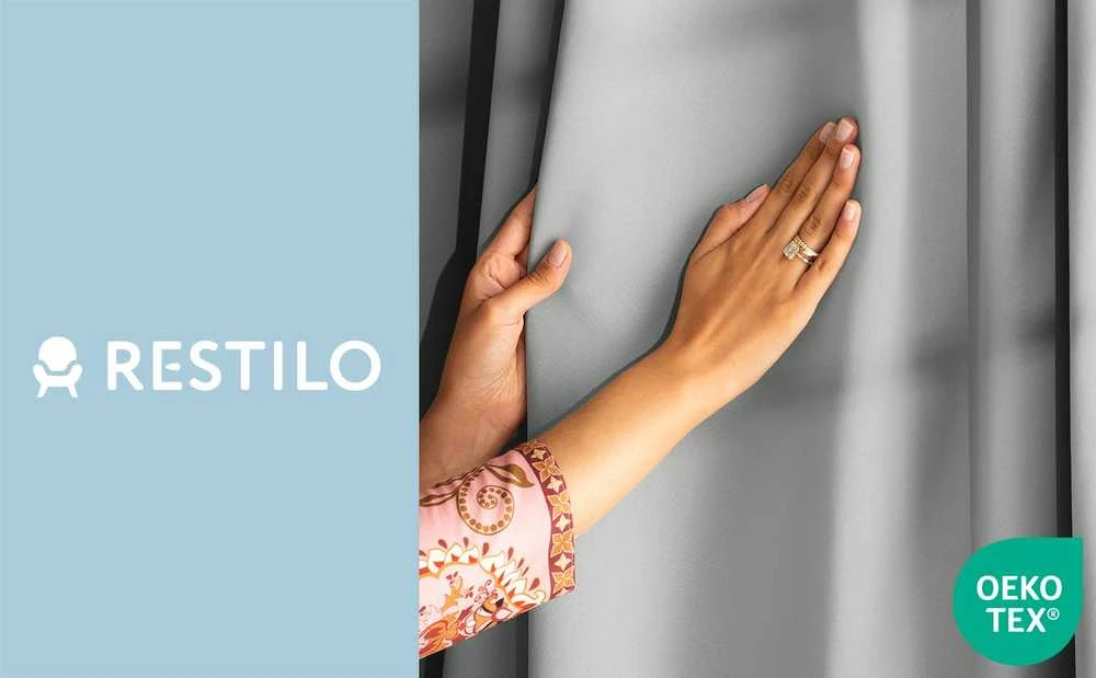 RESTILO zasłona BLACKOUT spalva jasny pilka gładki szarfa upinająca styl klasyczny przelotki Sidabrinė materiał blackout 140x245