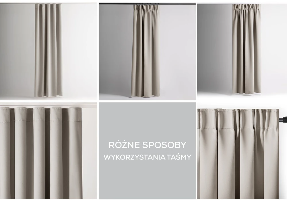 RESTILO BLACKOUT curtain, light beige, plain, classic style, with tie-back sash, multifunctional tape, heavy blackout fabric, 285 x 240 cm